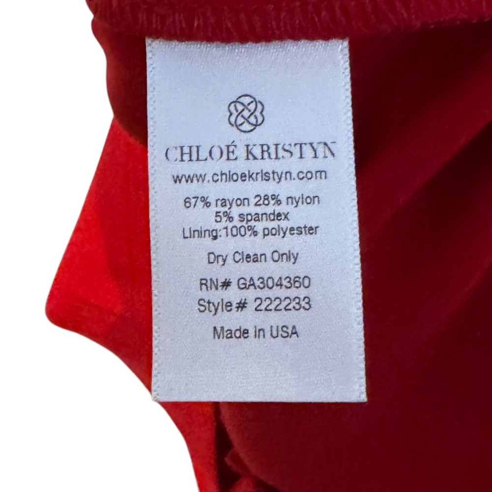 Chloe Kristyn Women's Dress Bianca Ponte‎ Pleated Long Sleeve Stretch Red Medium - Picture 6 of 7